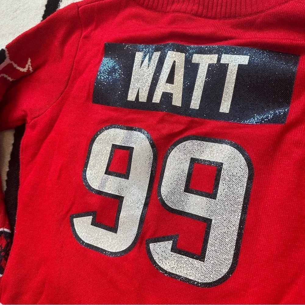NFL team apparel Houston Texans JJ Watts crewneck red long sleeve knit sweater - Picture 7 of 7